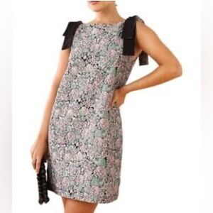 NWOT Abbey Glass Michelle Floral Jacquard boat Ńeck Sleeveless Bow Mini Dress Xs